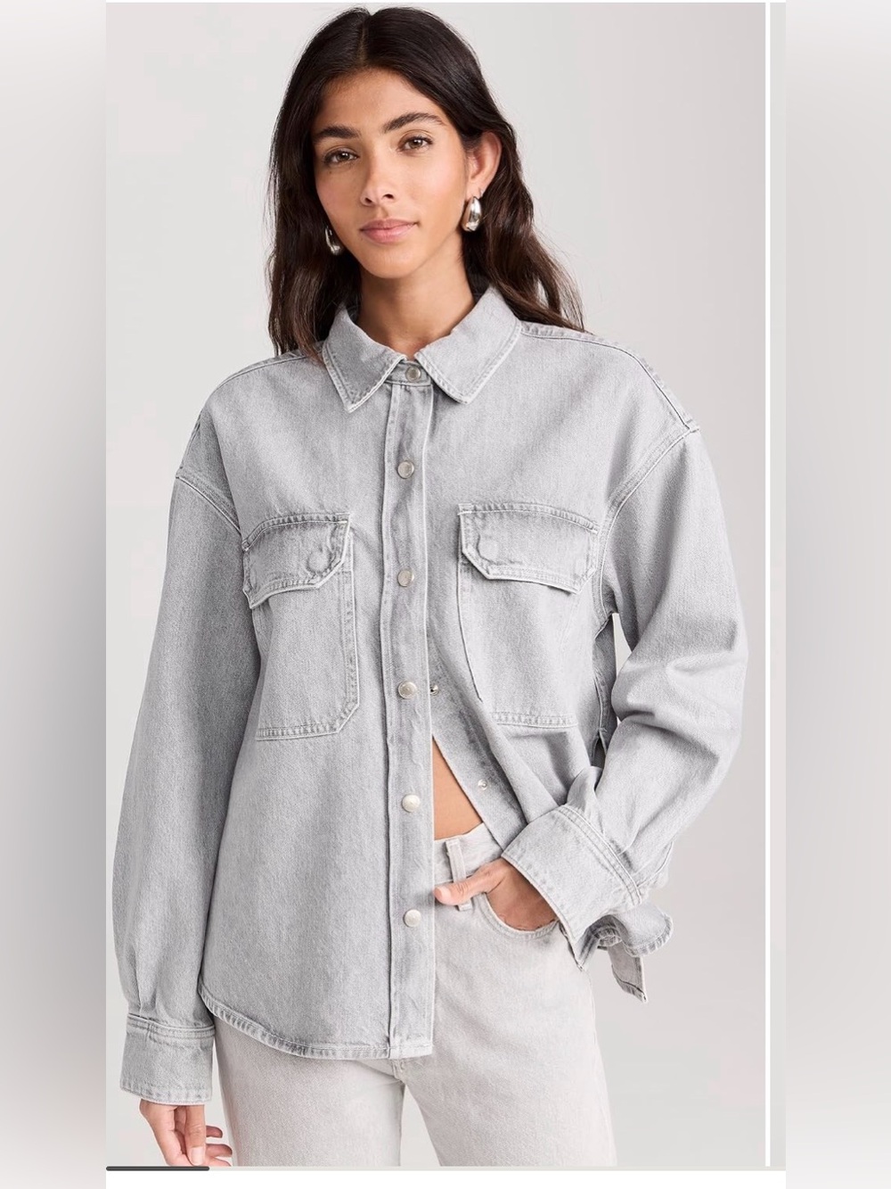 AGOLDE Gwen Slice Denim Shirt light gray snap buttons size small